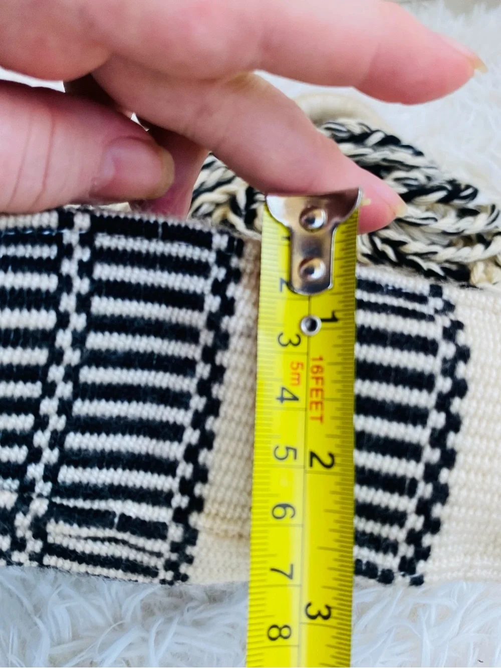 Handwoven Black & Ivory Boho Tote Bag Braided Handles Large Zip Tote